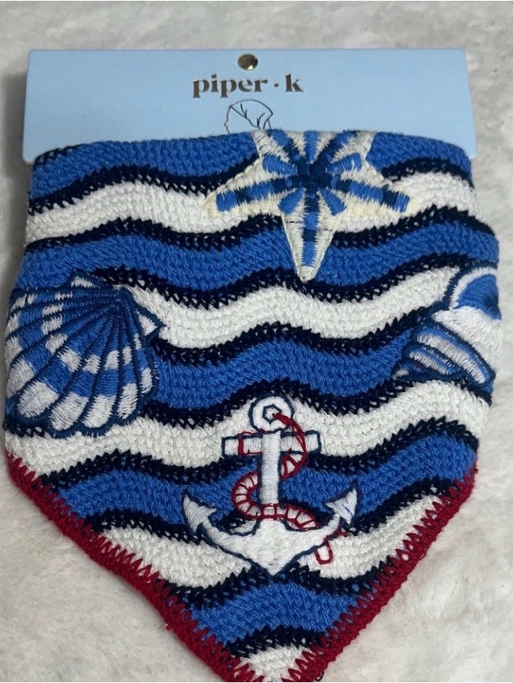 Piper Blue White Red Nautical Anchor Bandana Bib